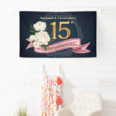 Floral Navy en Gold 15e bruiloft Jubileum Spandoek (Insitu)
