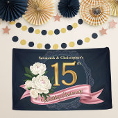 Floral Navy en Gold 15e bruiloft Jubileum Spandoek