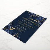 Floral Navy Gold 50ste bruiloft Jubileum Folie Uitnodiging (Gedraaid)