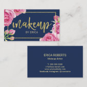  Floral Navy & Gold Makeup Artist Visitekaartje (Voorkant / Achterkant)
