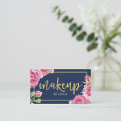  Floral Navy & Gold Makeup Artist Visitekaartje (Staand voorkant)