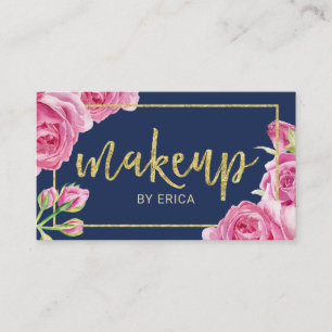 Floral Navy & Gold Makeup Artist Visitekaartje