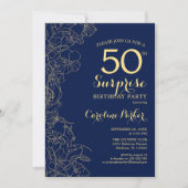 Floral Navy Gold Surprise 50e verjaardag Kaart (Voorkant)