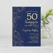 Floral Navy Gold Surprise 50e verjaardag Kaart (Staand voorkant)