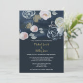 Floral Navy & Gold Wedding Invitation Kaart (Staand voorkant)