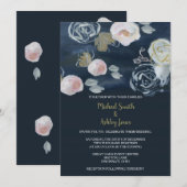 Floral Navy & Gold Wedding Invitation Kaart (Voorkant / Achterkant)