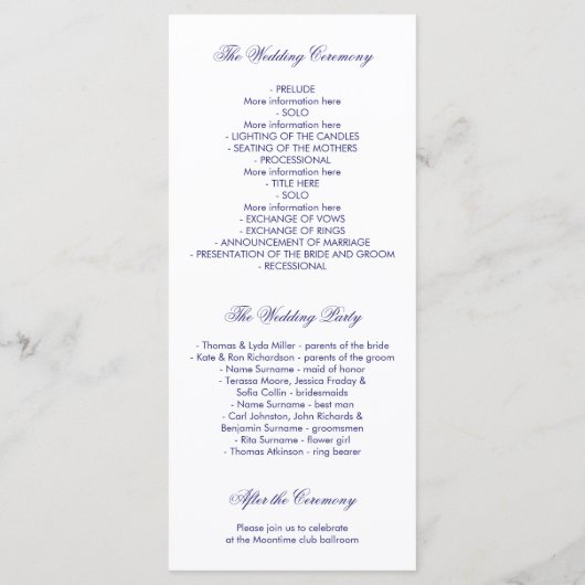 Floral  Navy Gold White Wedding Programma Programmakaart (Achterkant)