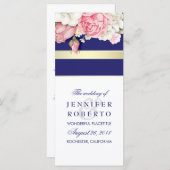 Floral  Navy Gold White Wedding Programma Programmakaart (Voorkant / Achterkant)