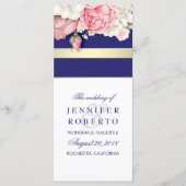 Floral  Navy Gold White Wedding Programma Programmakaart (Voorkant)