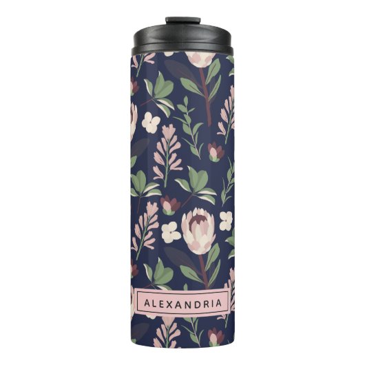 Floral Navy Monogram Thermosbeker (Voorkant)
