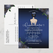 Floral Navy Princess Gold Birthday Quinceañera Briefkaart (Voorkant / Achterkant)
