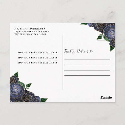 Floral Navy Princess Gold Birthday Quinceañera Briefkaart (Achterkant)