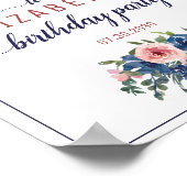 Floral Navy Roos Gold Balloon Birthday Welkom Poster (Hoek)