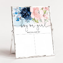 Floral navy roze Geslacht Jongen of Girl-kaart