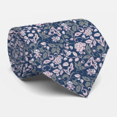 Floral Navy & Roze Rose Vine Pattern Stropdas (Opgerold)