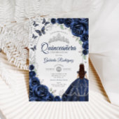Floral Navy Silver Quinceanera Kaart