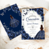 Floral Navy Silver Quinceanera Kaart
