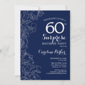 Floral Navy White Surprise 60th Birthday Party Kaart (Voorkant)
