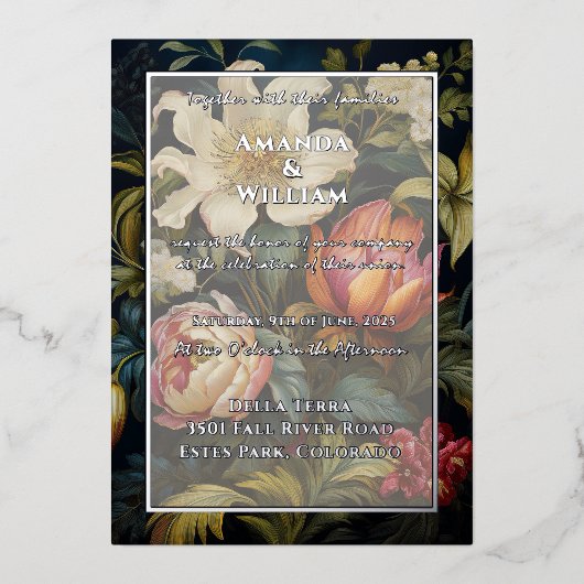 Floral Nederlands schilderij 17e 18e eeuw. Bruilof Folie Uitnodiging (Voorkant)