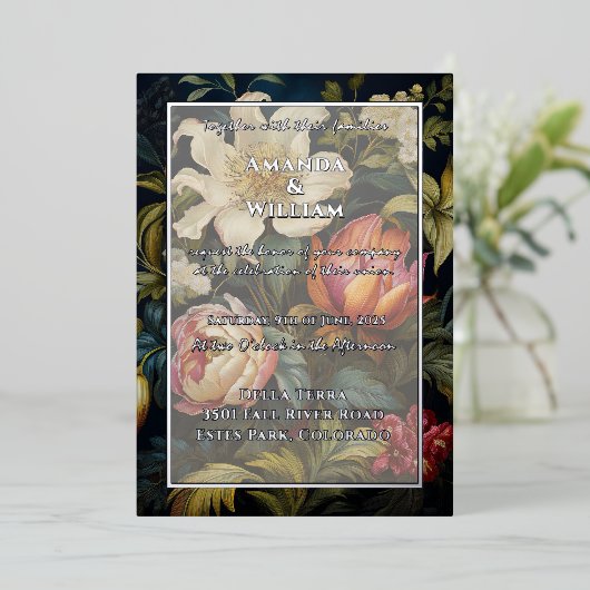 Floral Nederlands schilderij 17e 18e eeuw. Bruilof Folie Uitnodiging (Staand Voorkant)