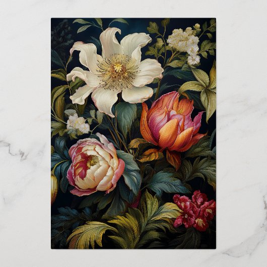 Floral Nederlands schilderij 17e 18e eeuw. Bruilof Folie Uitnodiging (Achterkant)