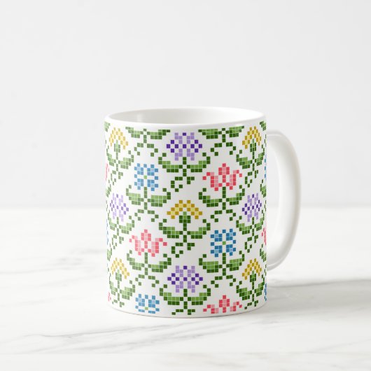Floral "Needlepoint" koffie Mok (Voorkant rechts)
