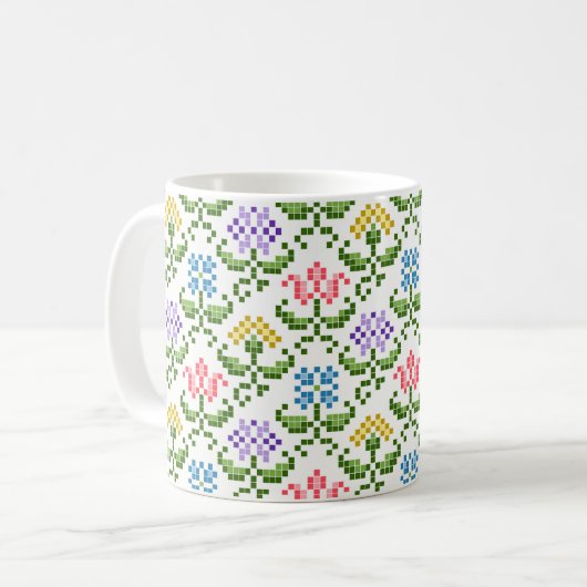 Floral "Needlepoint" koffie Mok (Voorkant links)