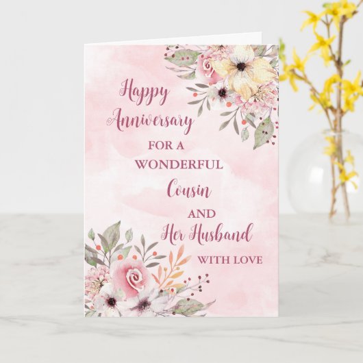 Floral neef en haar man bruiloft Jubileum Kaart (Gele Bloem)