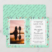 Floral NEO MINT Aangepaste foto's. Save The Date (Voorkant / Achterkant)