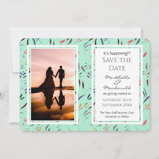 Floral NEO MINT Aangepaste foto's. Save The Date (Voorkant)