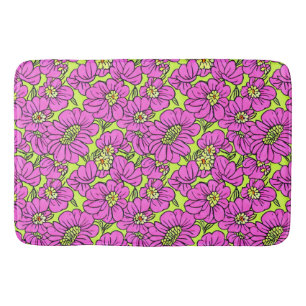 Floral Neon Pink and Yellow Daisies Pattern Badmat