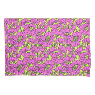 Floral Neon Pink and Yellow Daisies Pattern Duvet Kussensloop