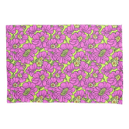 Floral Neon Pink and Yellow Daisies Pattern Duvet Kussensloop (Voorkant)