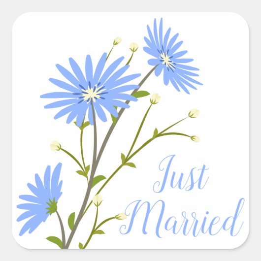 Floral net getrouwd madeliefje bloemen blauwe brui vierkante sticker (Voorkant)