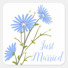 Floral net getrouwd madeliefje bloemen blauwe brui vierkante sticker