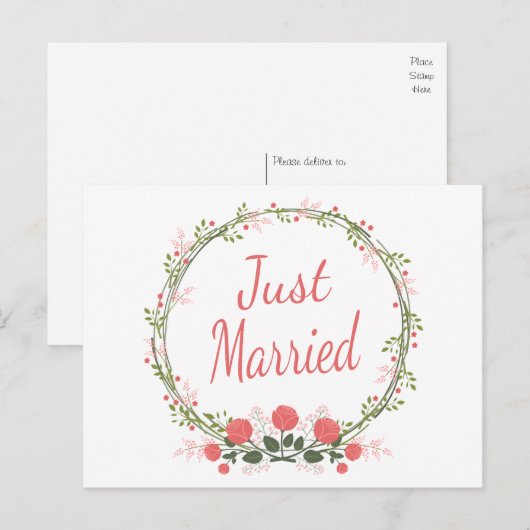 Floral net getrouwd Roos krans roze rode bruiloft Aankondigingskaart (Voorkant / Achterkant)