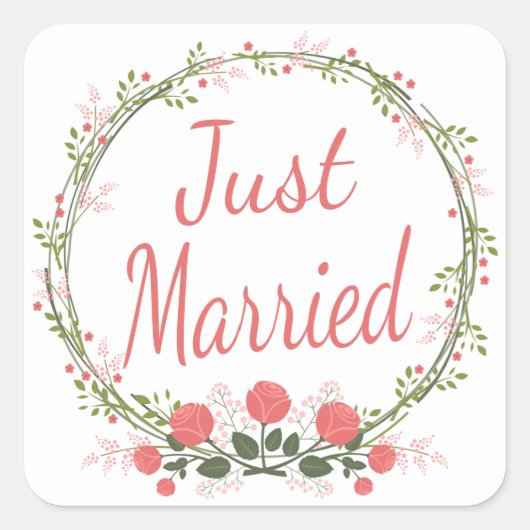 Floral net getrouwd Roos roze rood bloemenbruiloft Vierkante Sticker (Voorkant)