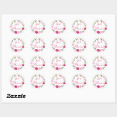 Floral net getrouwd roze rose bruiloft aankondigin ronde sticker (Vel)