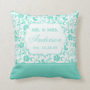 Floral net huwelijksreis Datum pastel mint Green Kussen