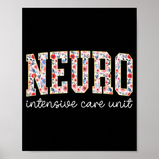 Floral Neuro Icu Nurse Brain Neuroscience Icu Nurs Poster (Voorkant)