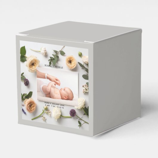 Floral New Baby Name Birth Stats Photo  Bedankdoosjes (Voorkant Zijde)