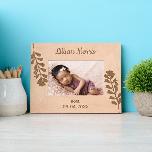 Floral New Born Baby Naam en datum Gegraveerde Lijstjes