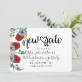 Floral New Date Postponement Annulering Wedding Kaart (Staand voorkant)