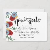 Floral New Date Postponement Annulering Wedding Kaart (Voorkant)