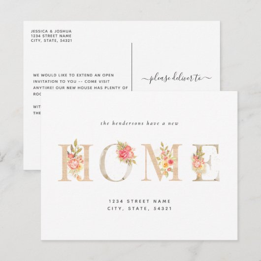 Floral New Home Moving Announge Briefkaart (Voorkant / Achterkant)