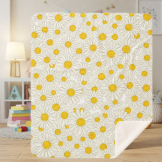 Floral Newborn Blanket with Yellow Daisies Sherpa Deken