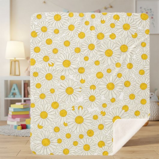Floral Newborn Blanket with Yellow Daisies Sherpa Deken