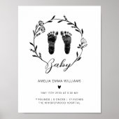 Floral Newborn Custom Baby Footprint Birth Stats Poster (Voorkant)