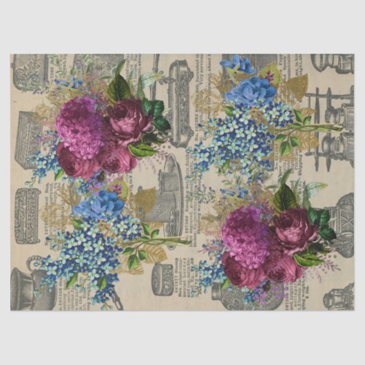  Floral Newspaper Print Decoupage Tissuepapier (Voorkant)