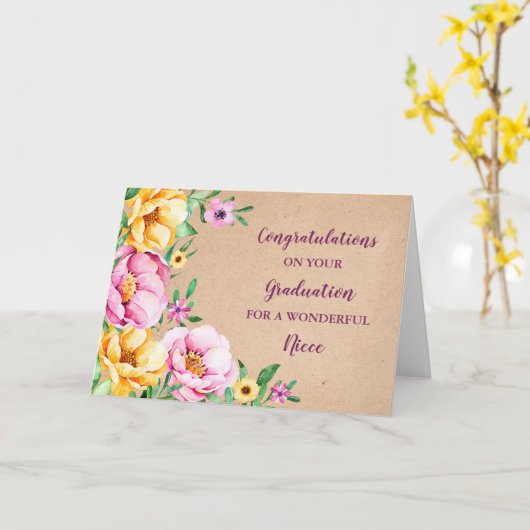 Floral Niece Gefeliciteerd Afstuderen Kaart (Gele Bloem)